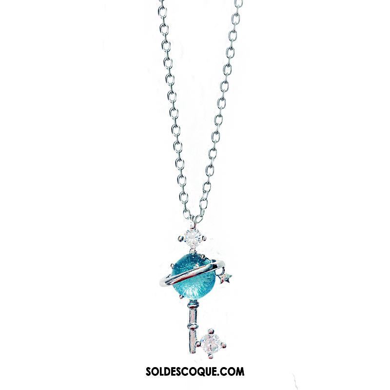 Collier Femme Argenté Frais Bleu Pas Cher