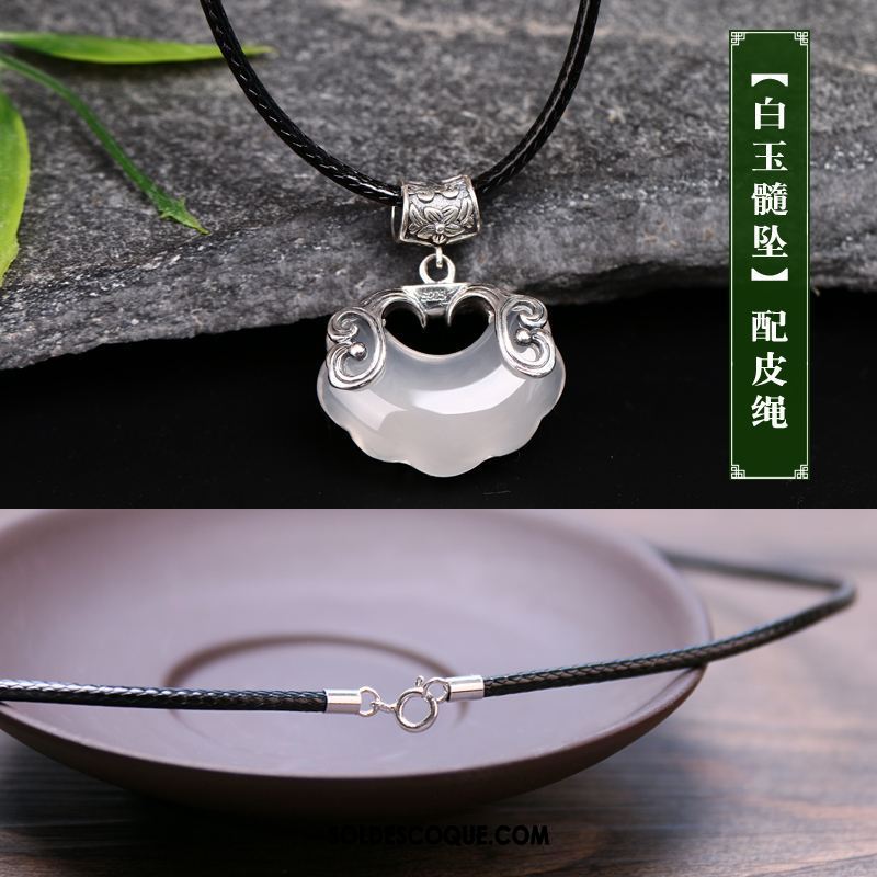 Collier Femme Blanc Original Argenté Pendentif Longue En Ligne