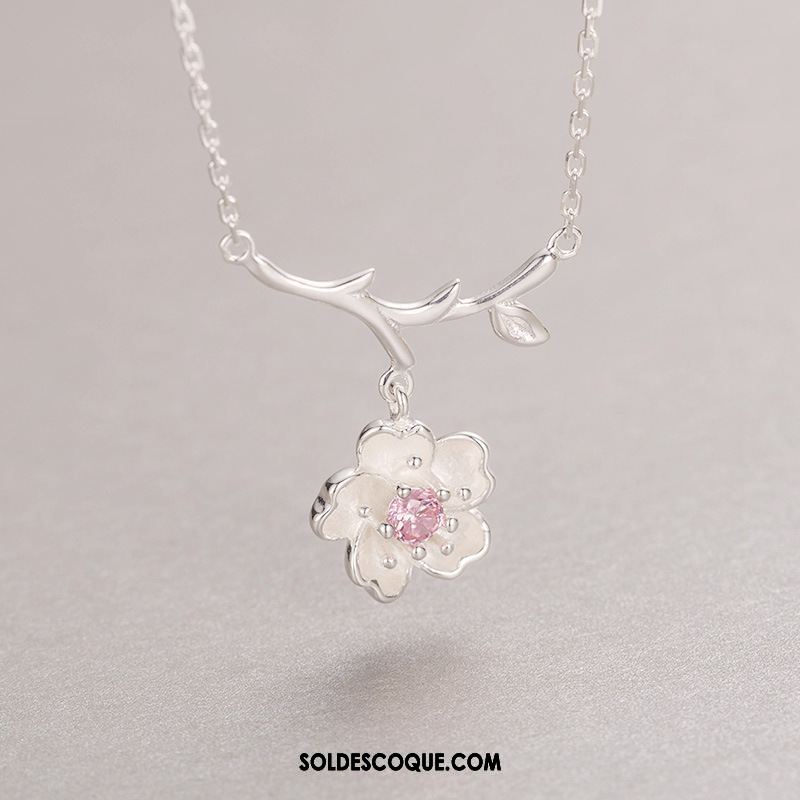 Collier Femme Pendentif Simple Argenté Fleurs De Cerisier Cadeau D'anniversaire Pas Cher