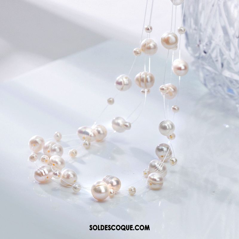 Collier Femme Perle Accessoires Dames Simple Poudre Soldes