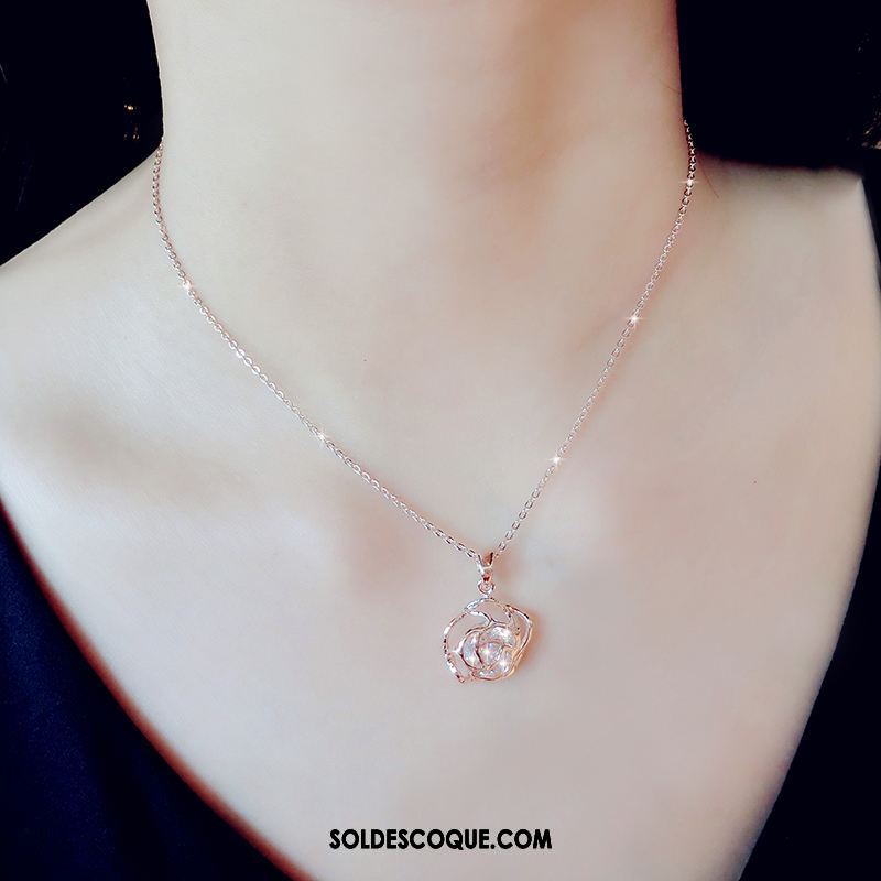 Collier Femme Simple Rose Pendentif Cœur Tempérament Soldes