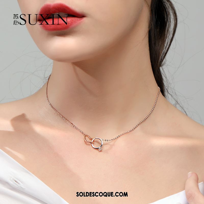 Collier Femme Simple Rose Pendentif Cœur Tempérament Soldes