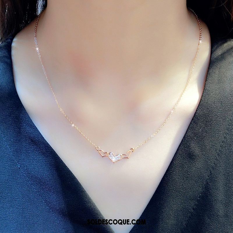 Collier Femme Simple Rose Pendentif Cœur Tempérament Soldes