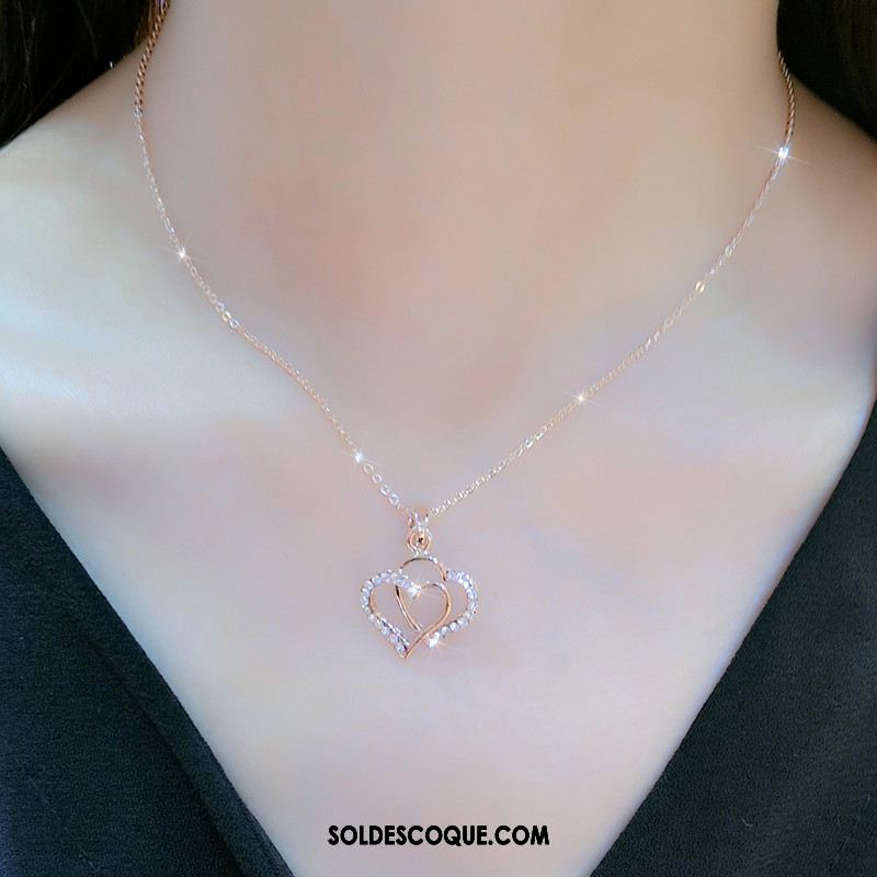 Collier Femme Simple Rose Pendentif Cœur Tempérament Soldes