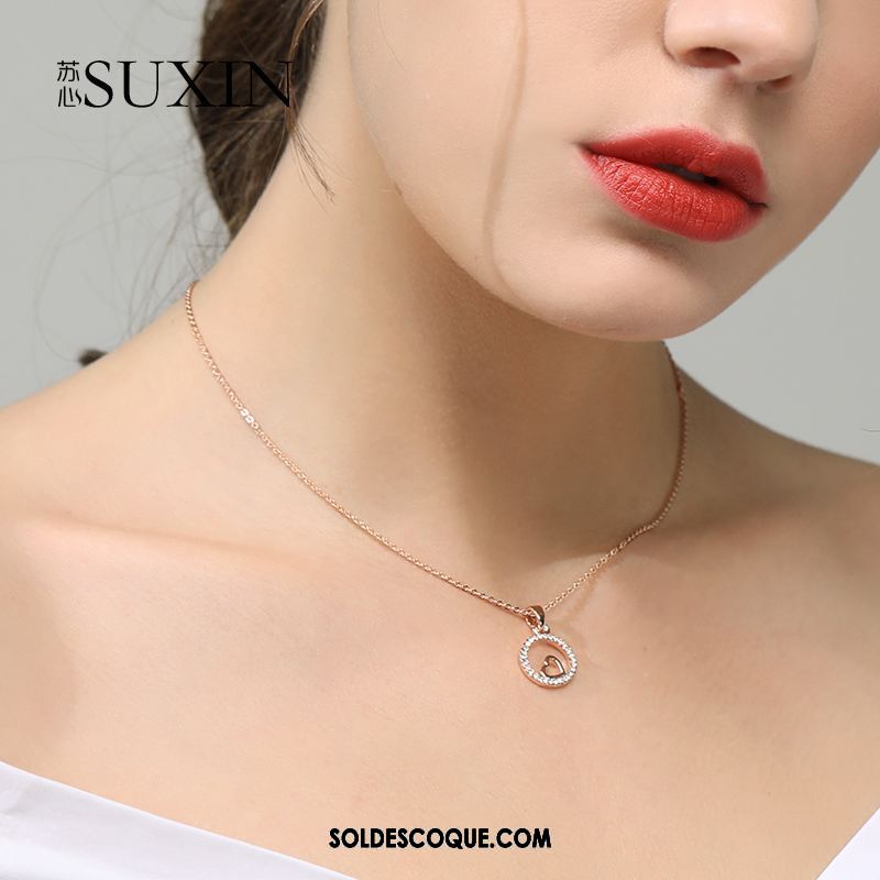 Collier Femme Simple Rose Pendentif Cœur Tempérament Soldes