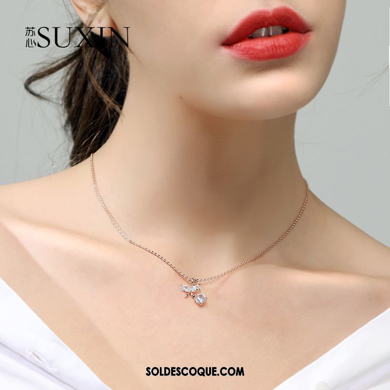 Collier Femme Simple Rose Pendentif Cœur Tempérament Soldes