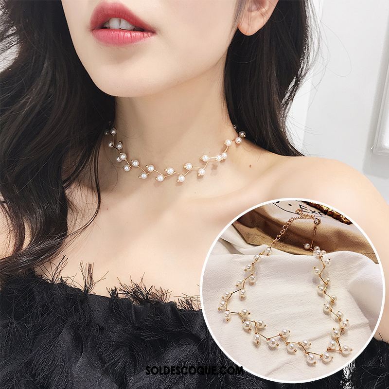 Collier Femme Étudiant Blanc Court Paragraphe Accessoires Perle Soldes