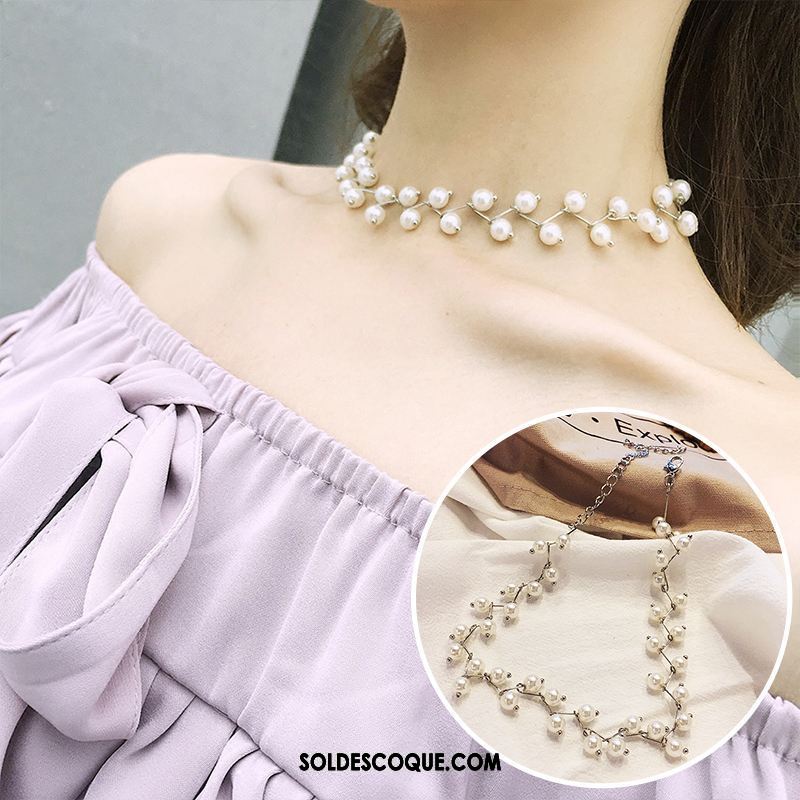 Collier Femme Étudiant Blanc Court Paragraphe Accessoires Perle Soldes