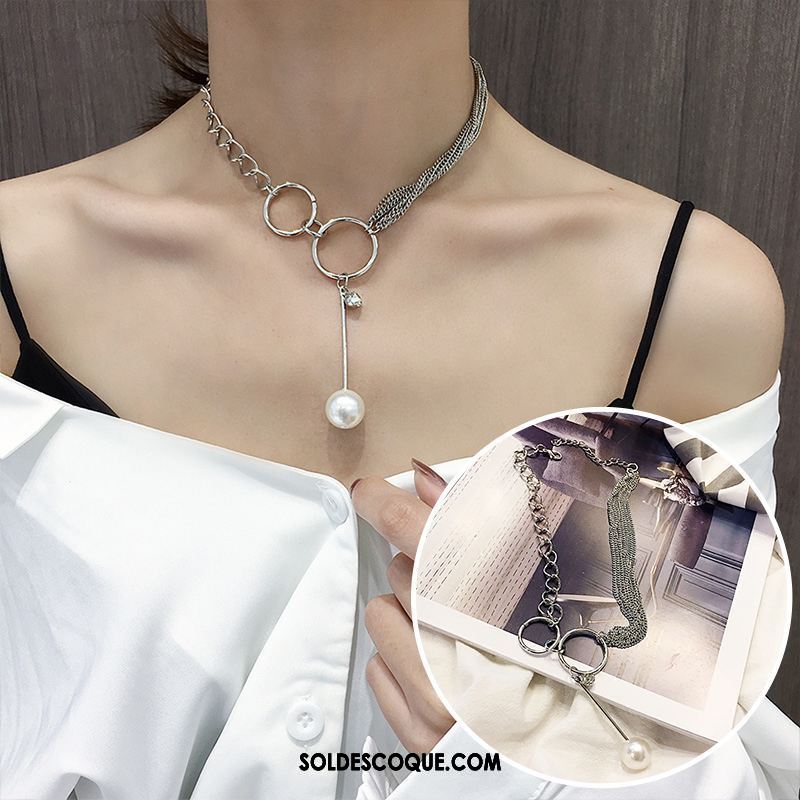 Collier Femme Étudiant Blanc Court Paragraphe Accessoires Perle Soldes