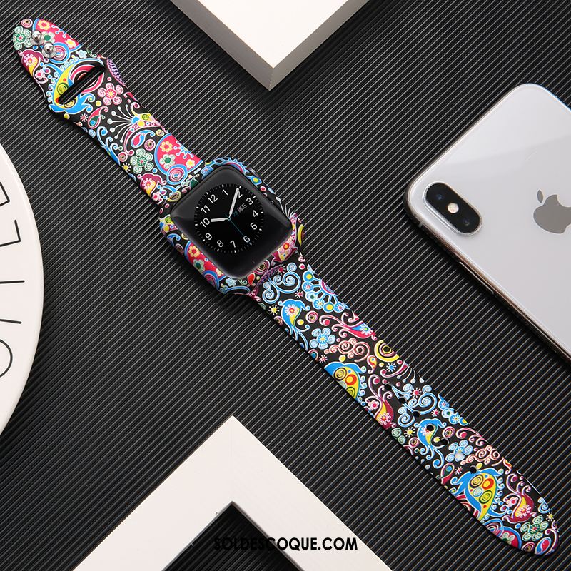 Coque Apple Watch Series 1 Marque De Tendance Noir Imprimé Protection Silicone Soldes