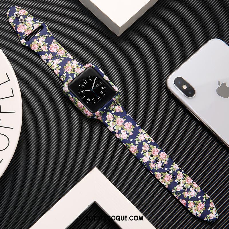 Coque Apple Watch Series 1 Marque De Tendance Noir Imprimé Protection Silicone Soldes