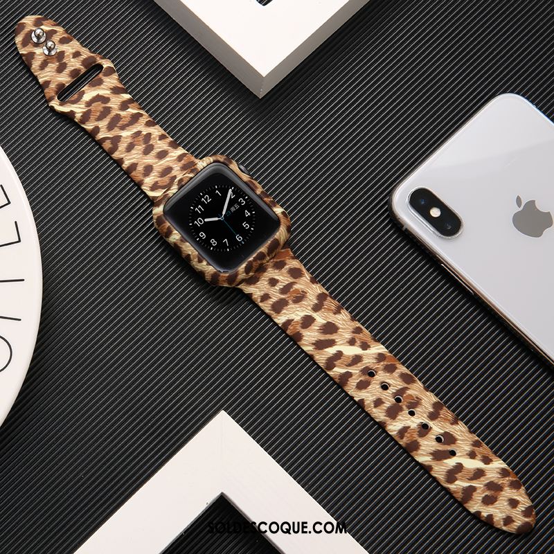 Coque Apple Watch Series 1 Marque De Tendance Noir Imprimé Protection Silicone Soldes