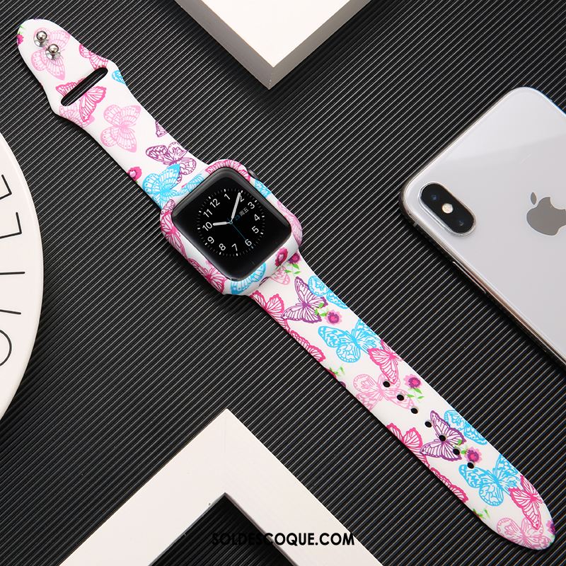 Coque Apple Watch Series 1 Marque De Tendance Noir Imprimé Protection Silicone Soldes