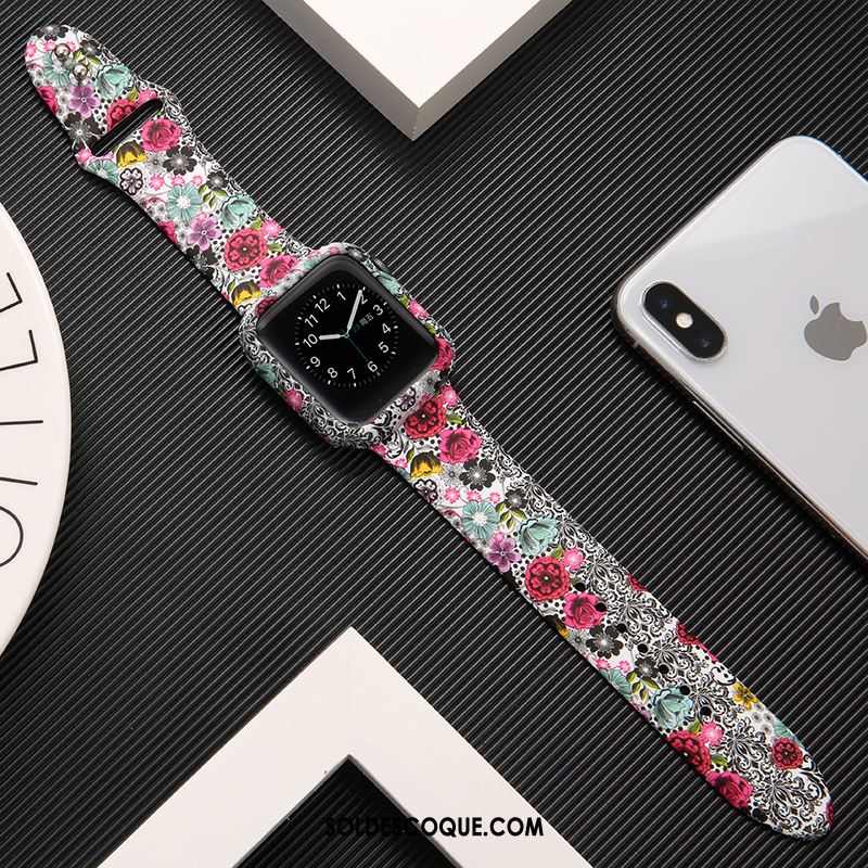 Coque Apple Watch Series 1 Marque De Tendance Noir Imprimé Protection Silicone Soldes