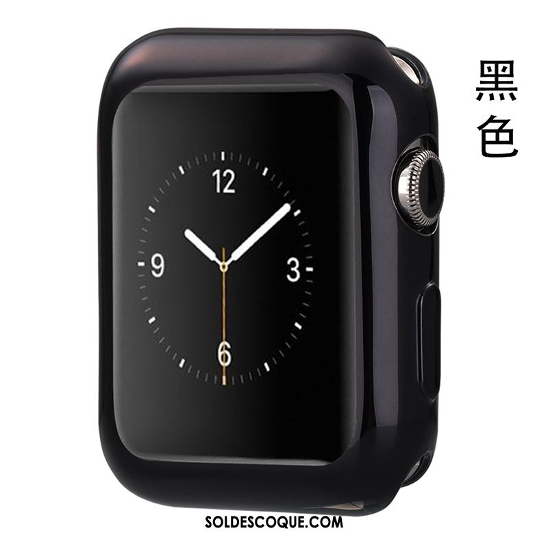 Coque Apple Watch Series 4 Placage Fluide Doux Incassable Silicone Noir Housse En Vente