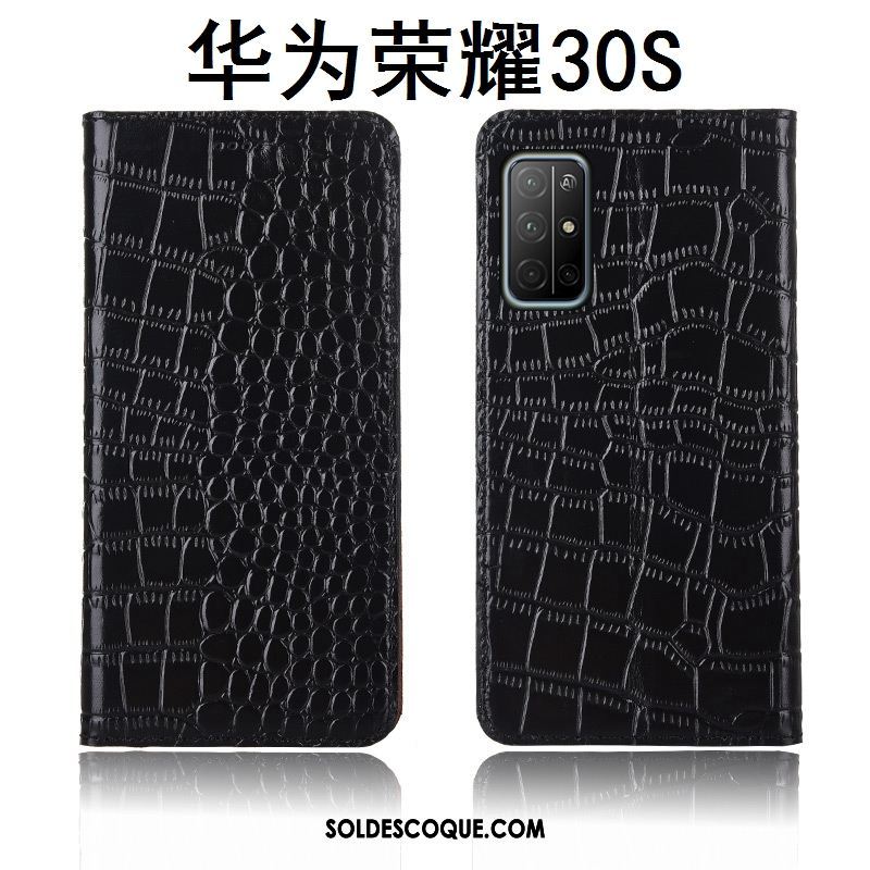 Coque Honor 30s Étui En Cuir Fluide Doux Crocodile Modèle Fleurie Cuir Véritable Pas Cher