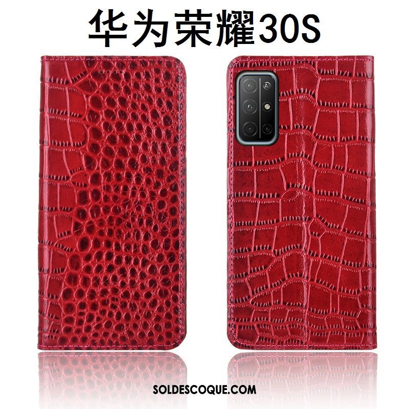 Coque Honor 30s Étui En Cuir Fluide Doux Crocodile Modèle Fleurie Cuir Véritable Pas Cher