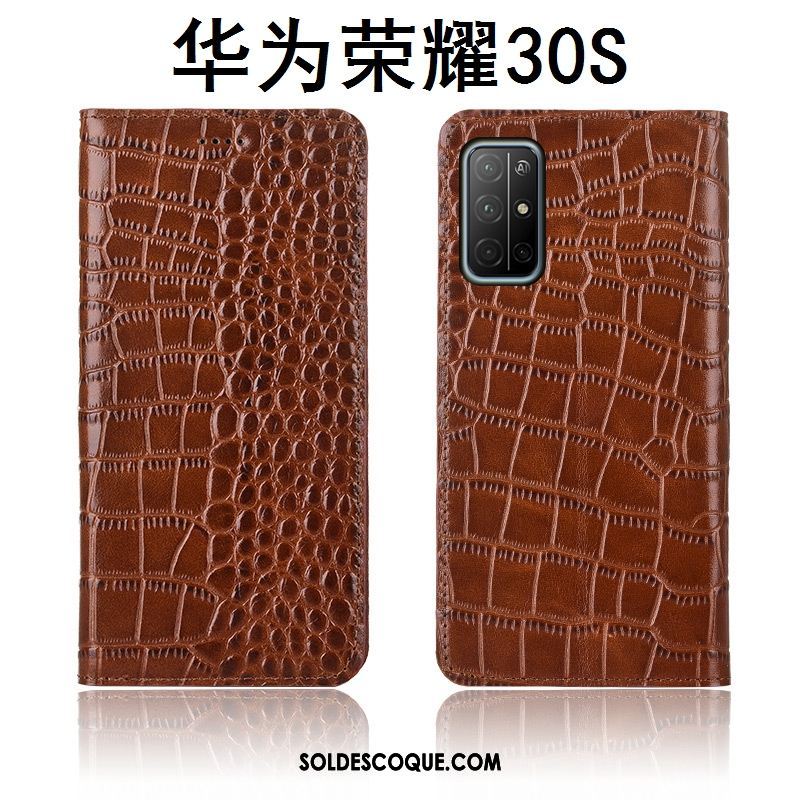 Coque Honor 30s Étui En Cuir Fluide Doux Crocodile Modèle Fleurie Cuir Véritable Pas Cher