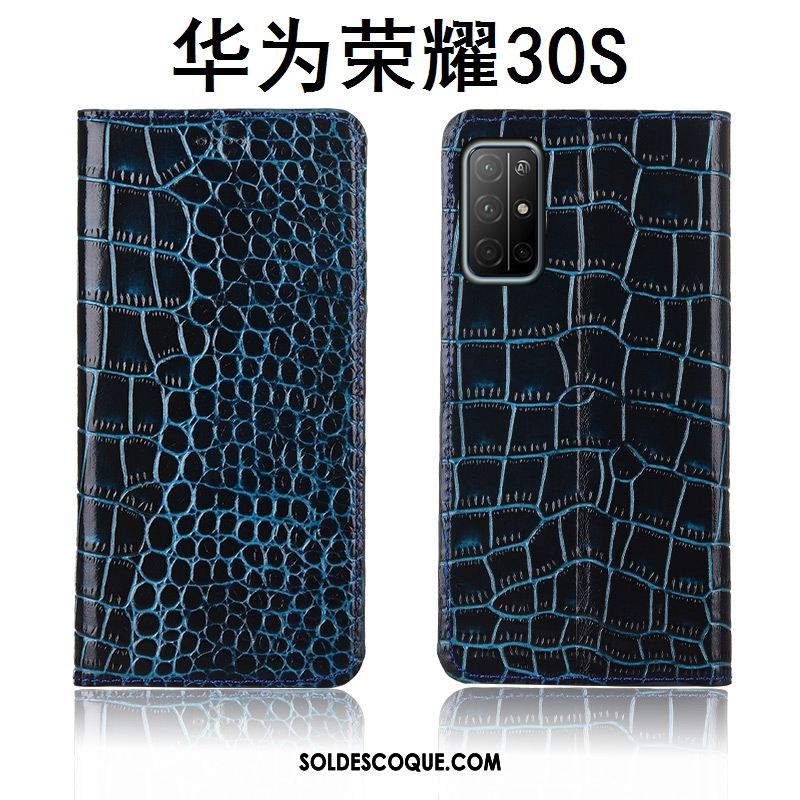 Coque Honor 30s Étui En Cuir Fluide Doux Crocodile Modèle Fleurie Cuir Véritable Pas Cher