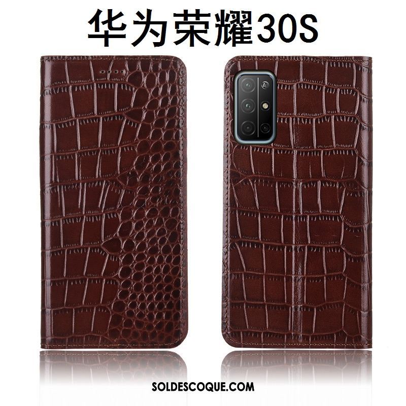 Coque Honor 30s Étui En Cuir Fluide Doux Crocodile Modèle Fleurie Cuir Véritable Pas Cher