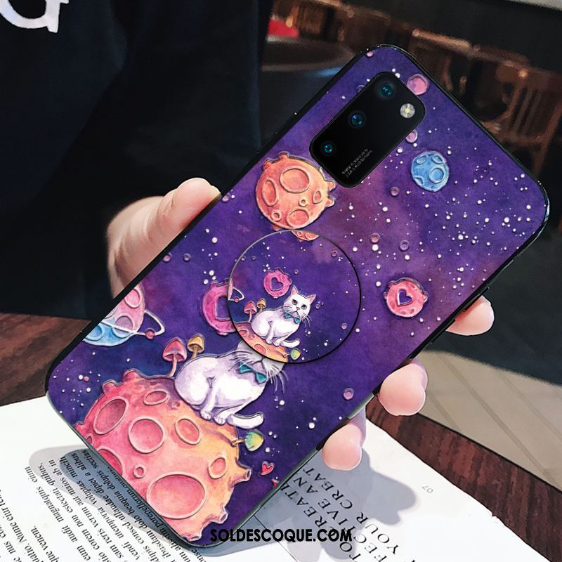 Coque Honor View30 Chat Incassable Violet Téléphone Portable Fluide Doux Soldes