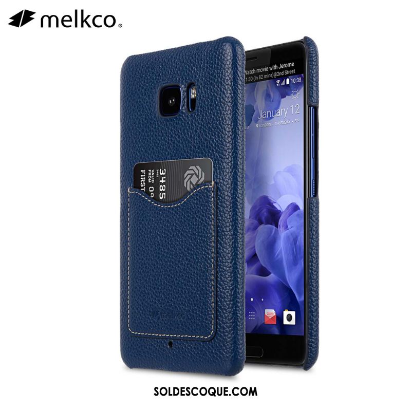 Coque Htc U Ultra Cuir Véritable Bleu Téléphone Portable Étui Protection En Ligne