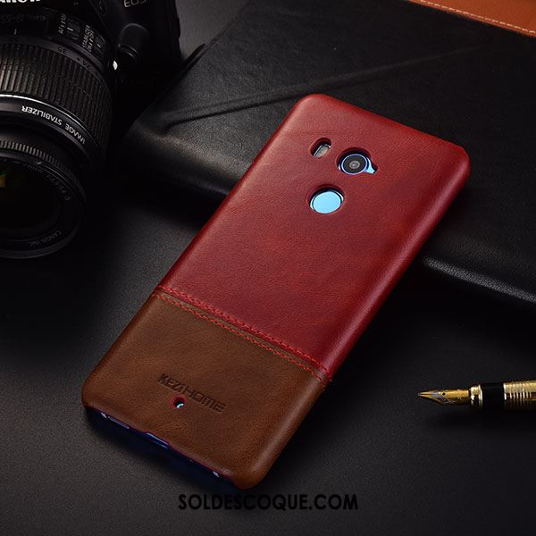 Coque Htc U11+ Vin Rouge Cuir Très Mince Téléphone Portable Cuir Véritable Soldes