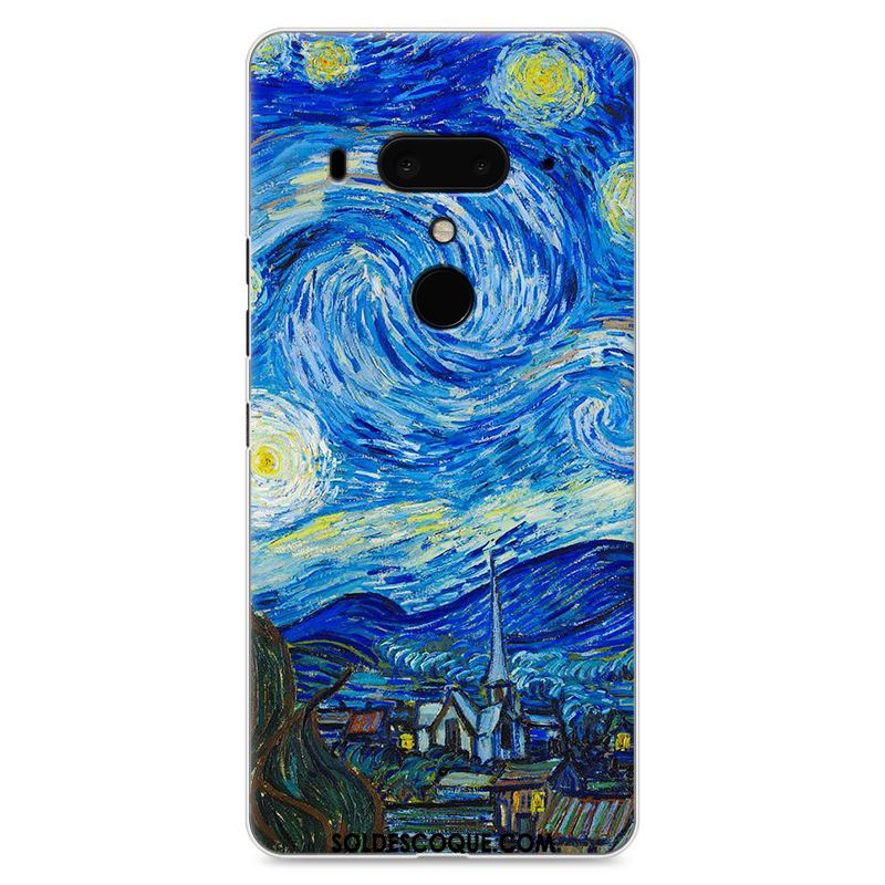 Coque Htc U12+ Bleu Téléphone Portable Dessin Animé Étui Difficile Housse Pas Cher