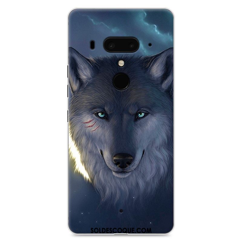 Coque Htc U12+ Bleu Téléphone Portable Dessin Animé Étui Difficile Housse Pas Cher