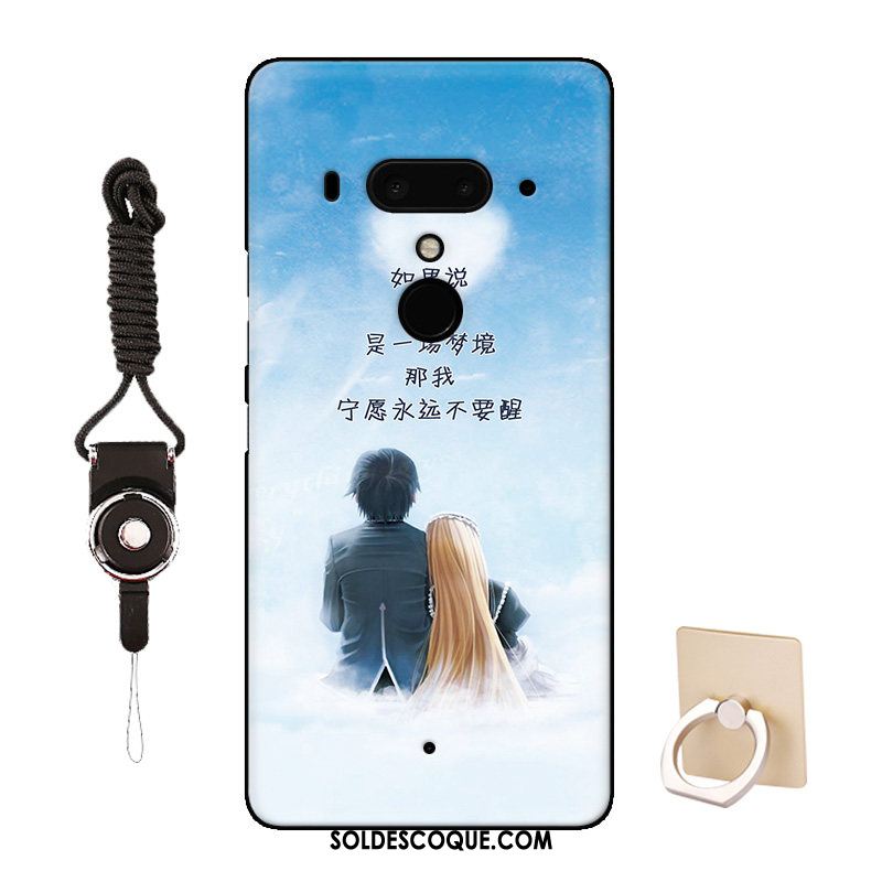 Coque Htc U12+ Étui Bordure Art Bleu Modèle En Vente