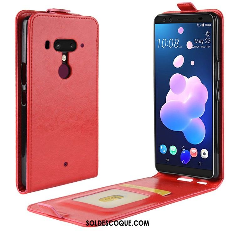 Coque Htc U12+ Étui En Cuir Téléphone Portable Rouge Protection Incassable Housse Soldes