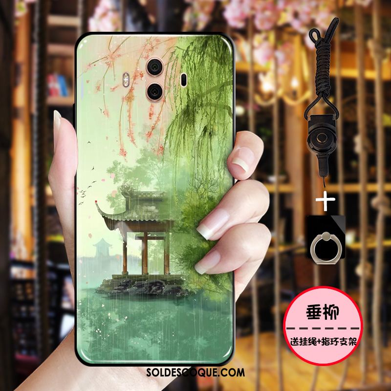 Coque Huawei Mate 10 Délavé En Daim Vert Style Chinois Protection Étui France