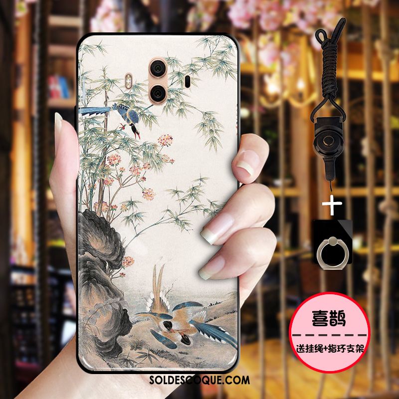 Coque Huawei Mate 10 Délavé En Daim Vert Style Chinois Protection Étui France