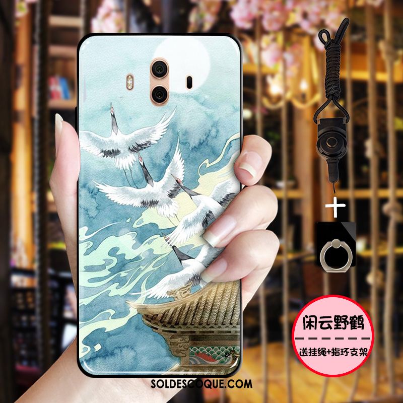 Coque Huawei Mate 10 Délavé En Daim Vert Style Chinois Protection Étui France