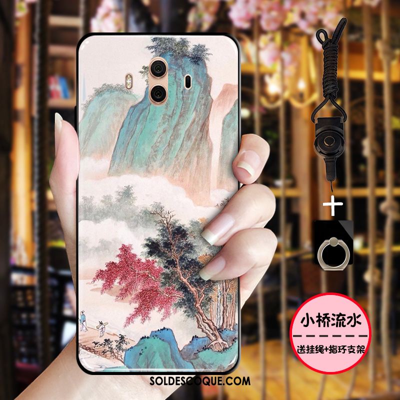 Coque Huawei Mate 10 Délavé En Daim Vert Style Chinois Protection Étui France