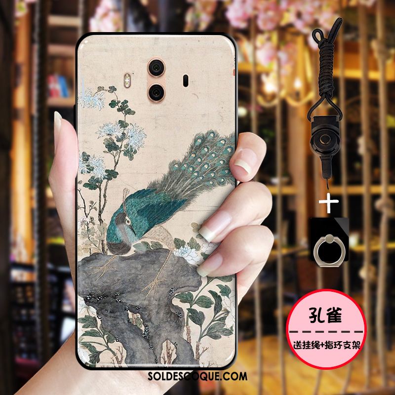 Coque Huawei Mate 10 Délavé En Daim Vert Style Chinois Protection Étui France