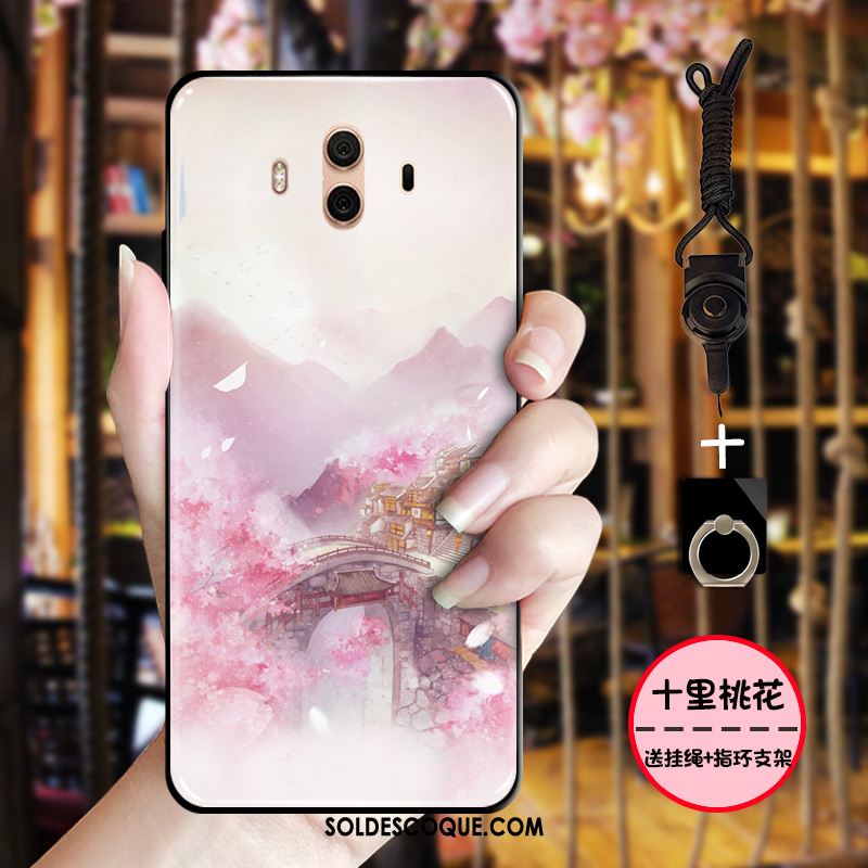 Coque Huawei Mate 10 Délavé En Daim Vert Style Chinois Protection Étui France