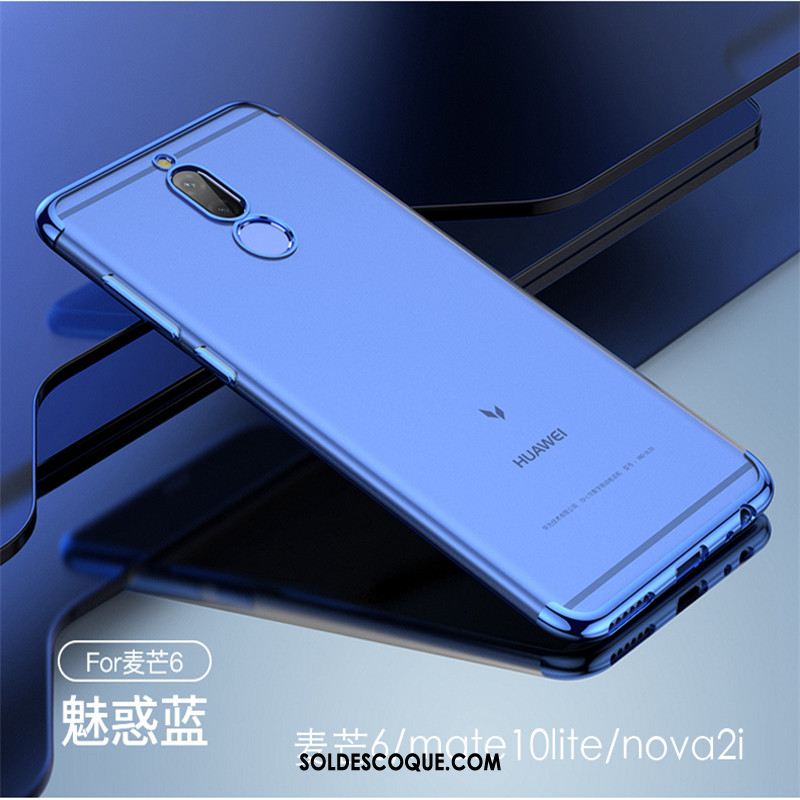 Coque Huawei Mate 10 Lite Bleu Transparent Placage Fluide Doux Téléphone Portable Soldes