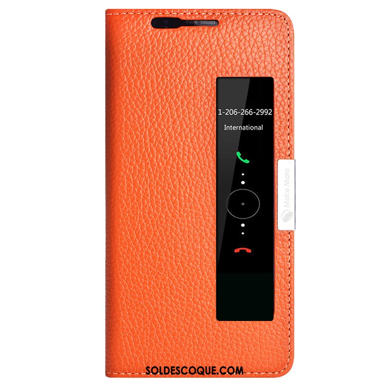 Coque Huawei Mate 10 Pro Protection Cuir Véritable Étui Téléphone Portable Rouge Pas Cher