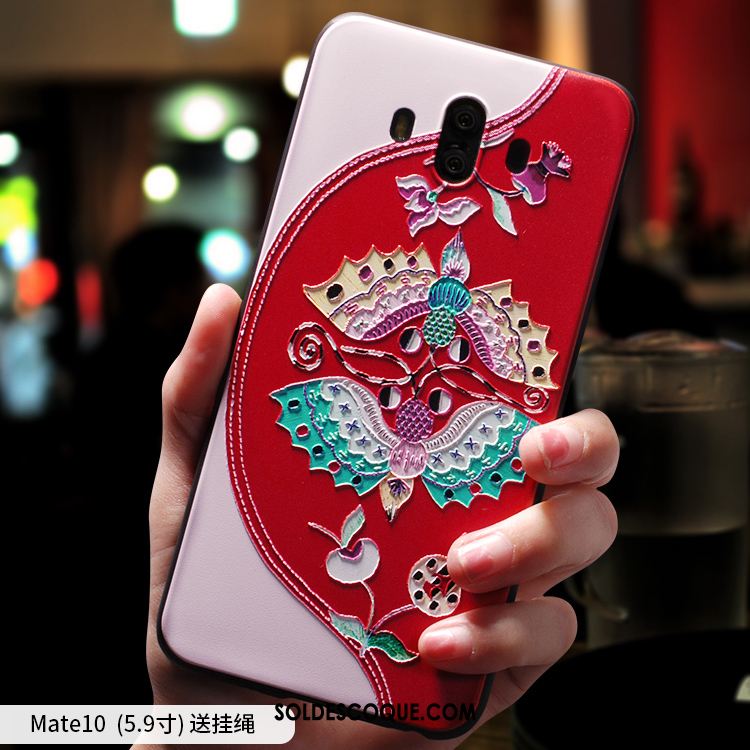 Coque Huawei Mate 10 Protection Fluide Doux Rouge Téléphone Portable Gaufrage Housse En Ligne