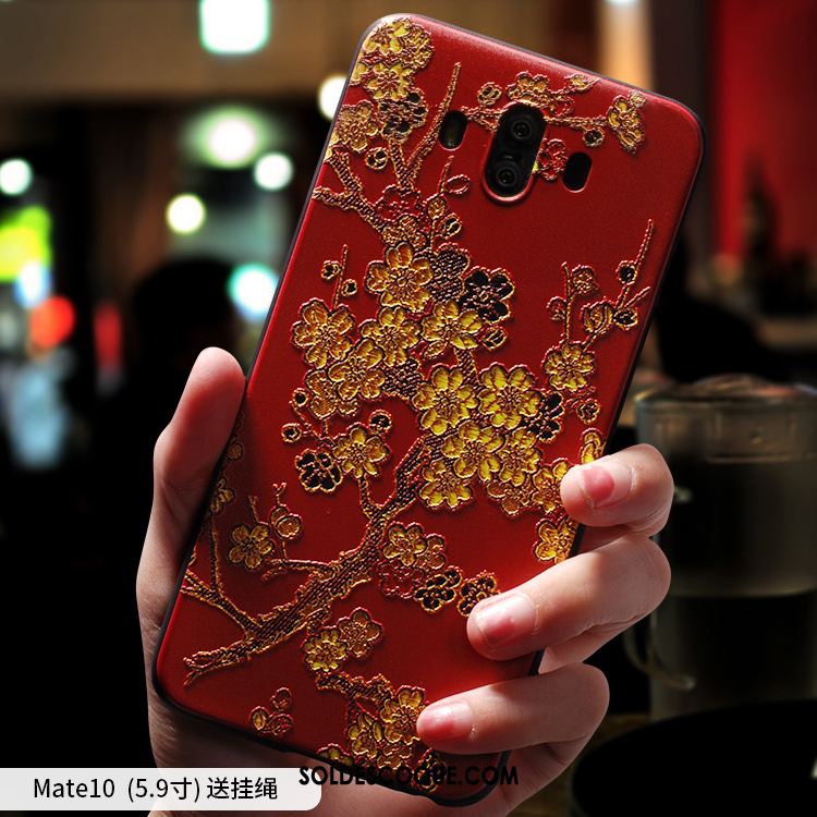 Coque Huawei Mate 10 Protection Fluide Doux Rouge Téléphone Portable Gaufrage Housse En Ligne