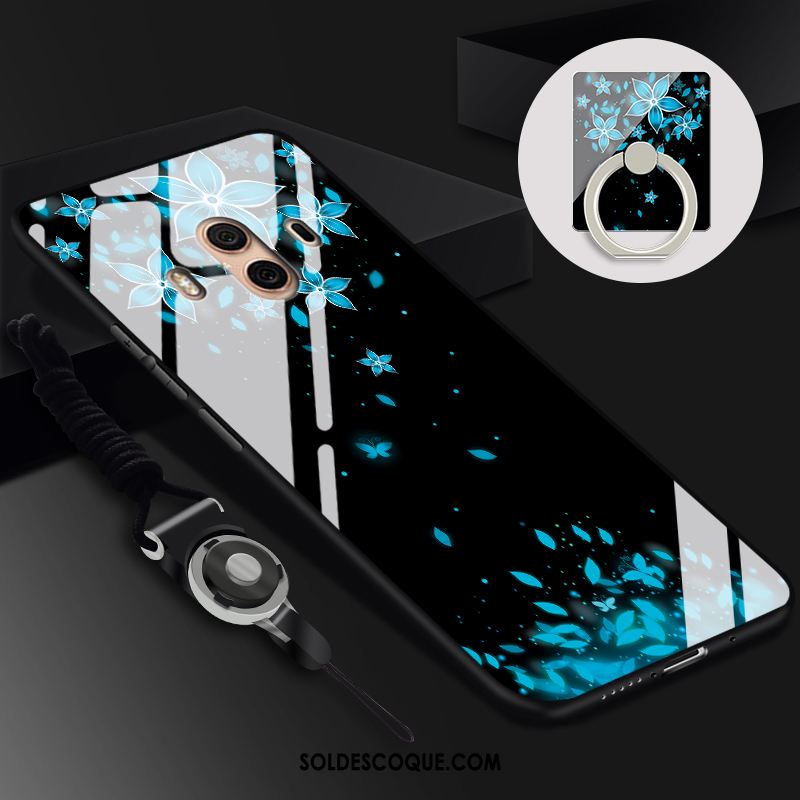 Coque Huawei Mate 10 Téléphone Portable Verre Ornements Suspendus Noir Fluide Doux Pas Cher