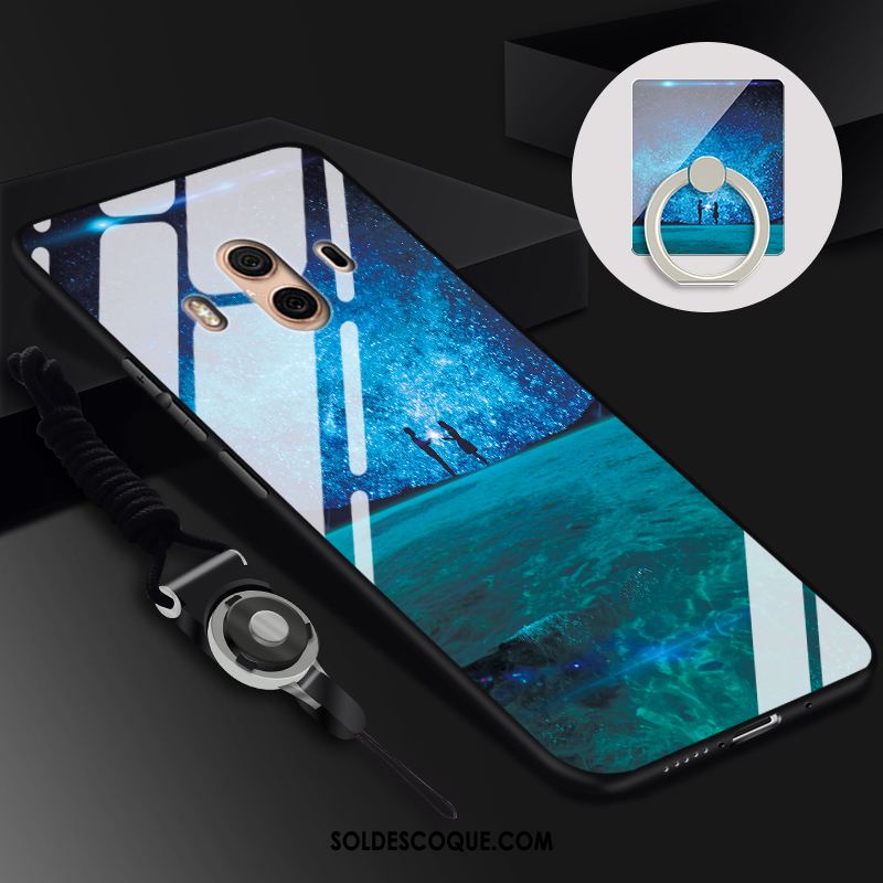 Coque Huawei Mate 10 Téléphone Portable Verre Ornements Suspendus Noir Fluide Doux Pas Cher