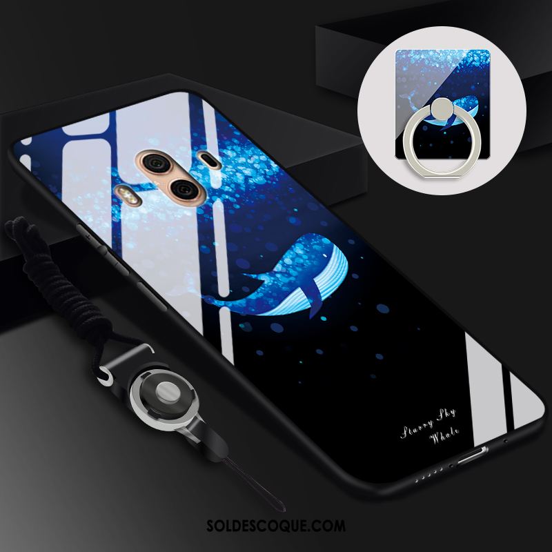 Coque Huawei Mate 10 Téléphone Portable Verre Ornements Suspendus Noir Fluide Doux Pas Cher