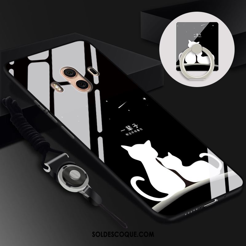 Coque Huawei Mate 10 Téléphone Portable Verre Ornements Suspendus Noir Fluide Doux Pas Cher