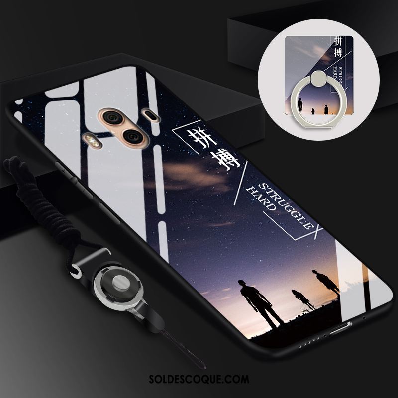 Coque Huawei Mate 10 Téléphone Portable Verre Ornements Suspendus Noir Fluide Doux Pas Cher