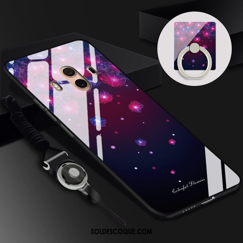 Coque Huawei Mate 10 Téléphone Portable Verre Ornements Suspendus Noir Fluide Doux Pas Cher