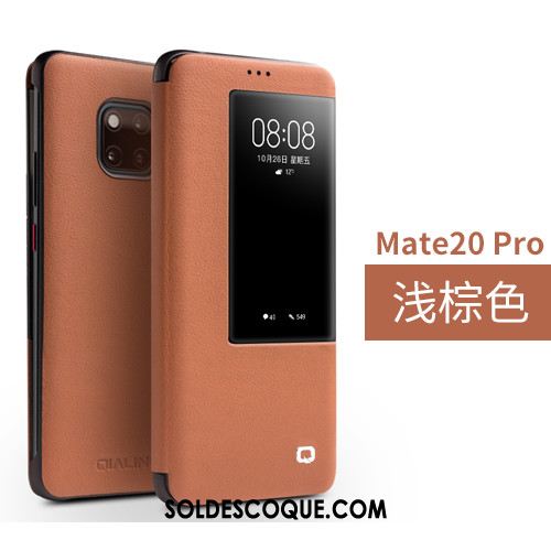 Coque Huawei Mate 20 Pro Dormance Très Mince Windows Cuir Véritable Rouge Pas Cher