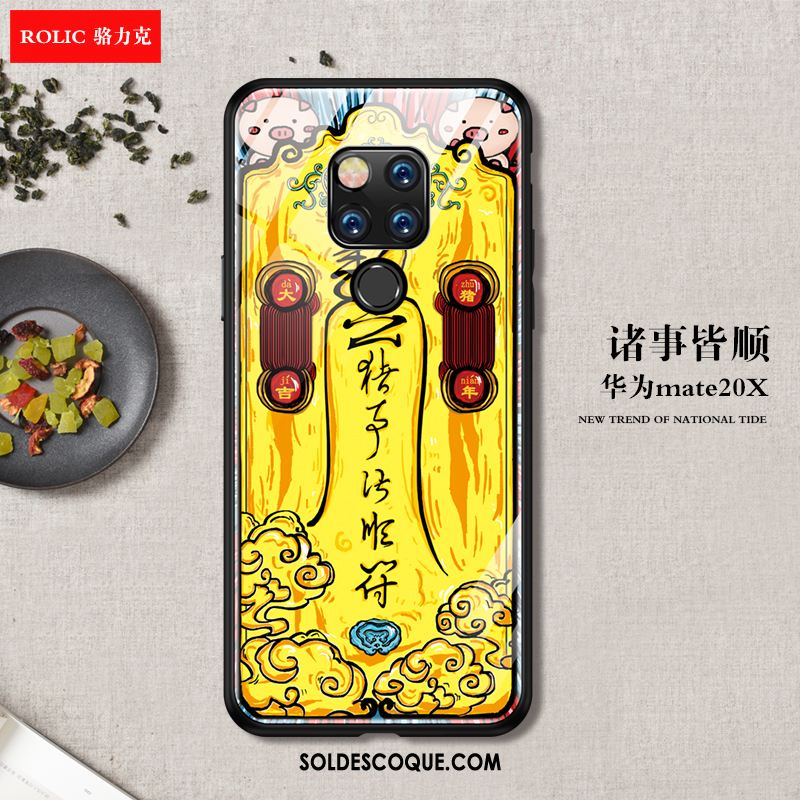 Coque Huawei Mate 20 X Fluide Doux Jaune Téléphone Portable Personnalité Verre Housse Pas Cher