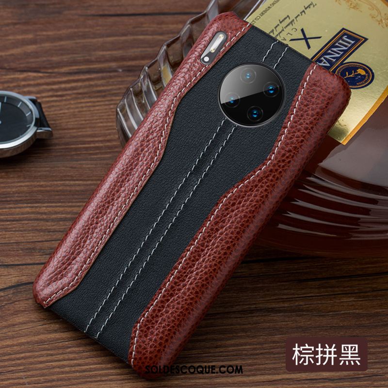 Coque Huawei Mate 30 Cuir Véritable Étui Protection Noir Téléphone Portable Soldes